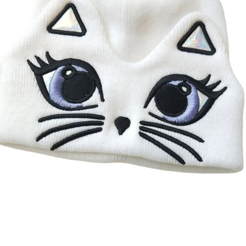 Women's Cute Cat Pattern Warm Knitted Hat - Casual All-Match