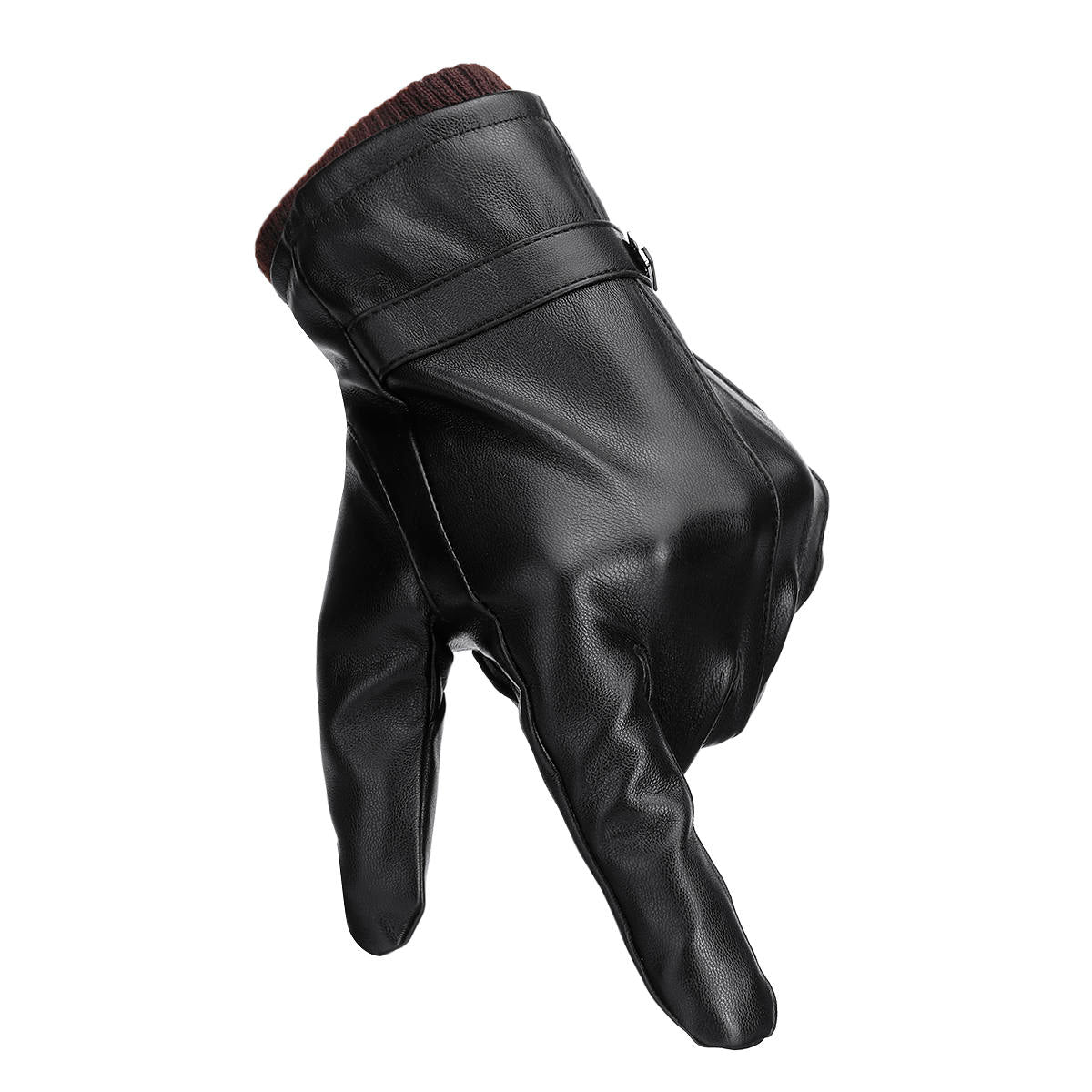 Men's Waterproof Touchscreen PU Leather Winter Gloves - Fleece Lined Thermal Warmth