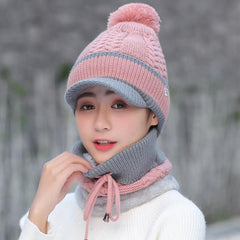 Warm Wool Beanie & Scarf Set - Winter Pom Cap