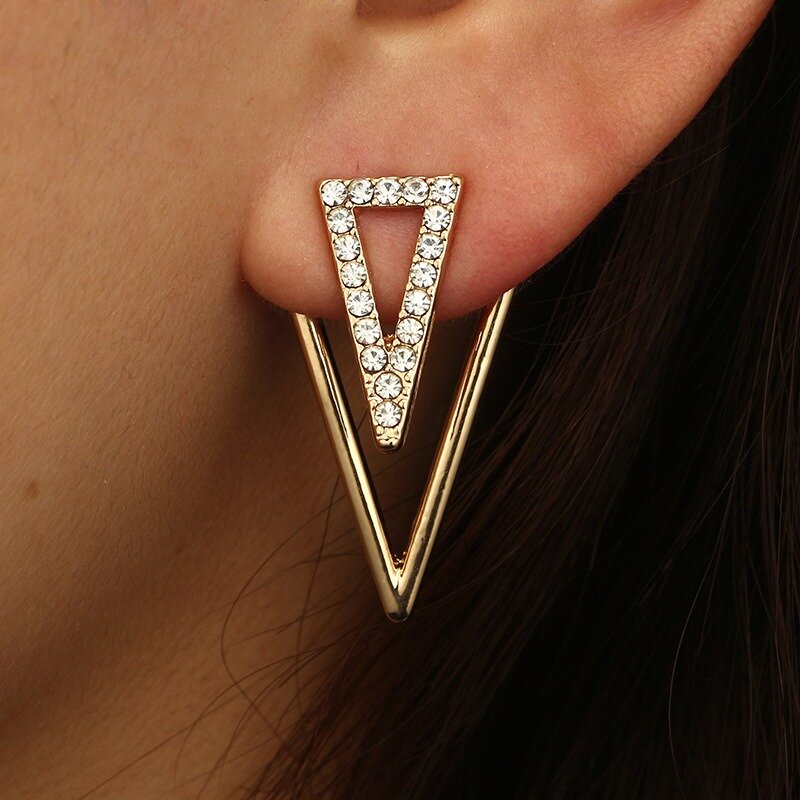 Vintage Triangle Earring Rhinestone Hallow Earrings Front Hanging Earrings For Women