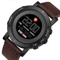 Casual Men Watch Waterproof Luminous Week Date Display LCD Leather Strap Digital Watch