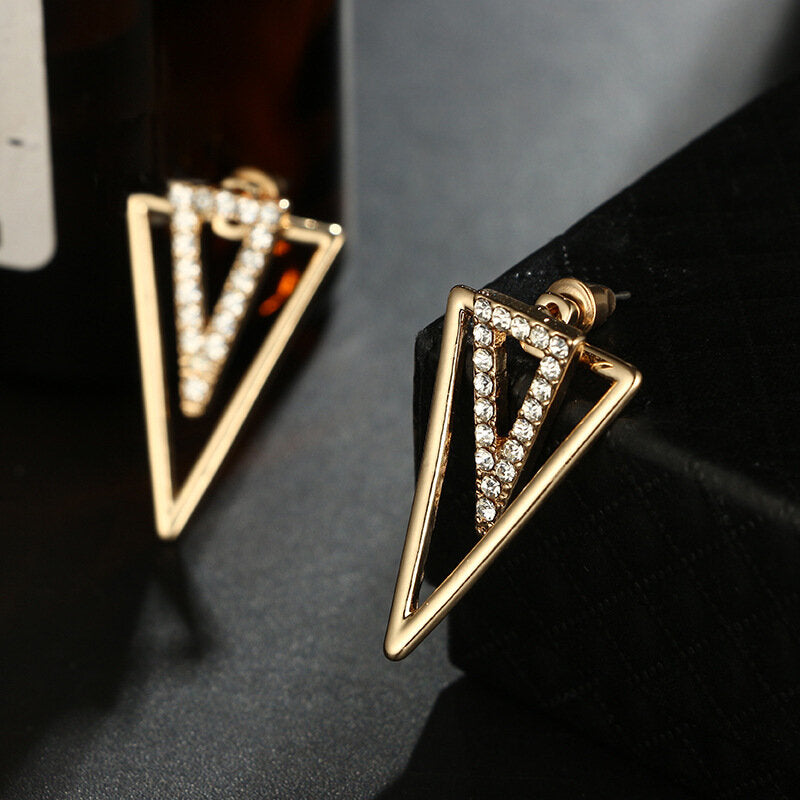 Vintage Triangle Earring Rhinestone Hallow Earrings Front Hanging Earrings For Women