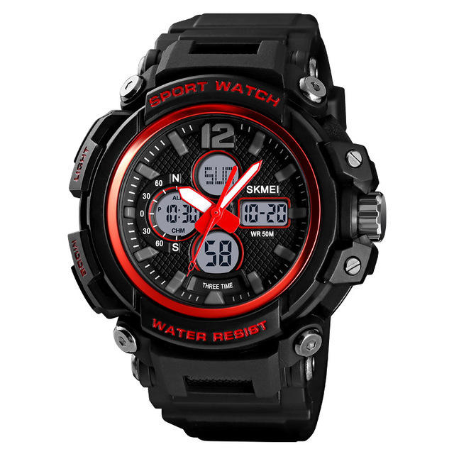 Luminous 5ATM 3Time Multi-Function Outdoor Men Watch Dual Display Digital Watch