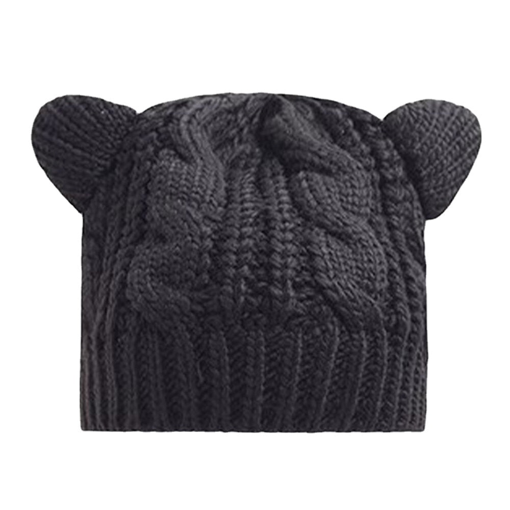 Unisex Woolen Cat Ear Warm Knitted Hat - Cute, Soft, Casual, All-Match for Couples