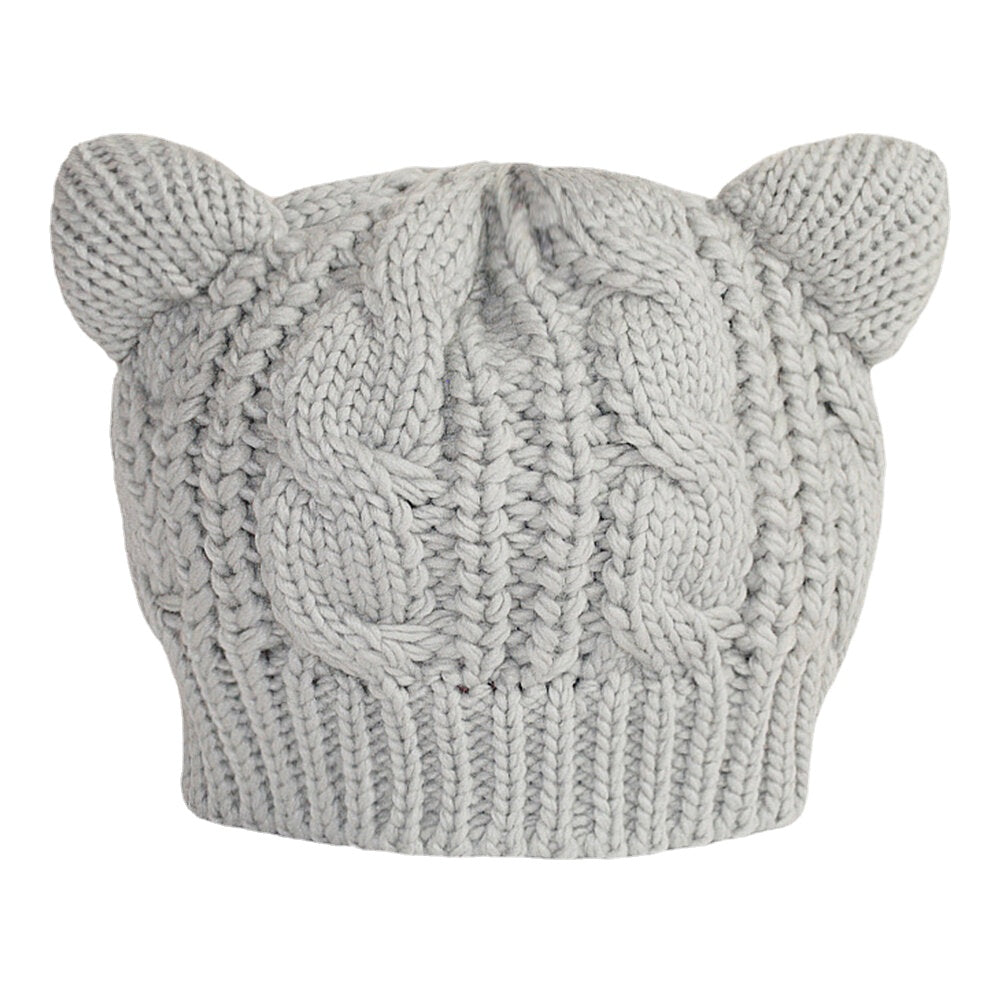 Unisex Woolen Cat Ear Warm Knitted Hat - Cute, Soft, Casual, All-Match for Couples