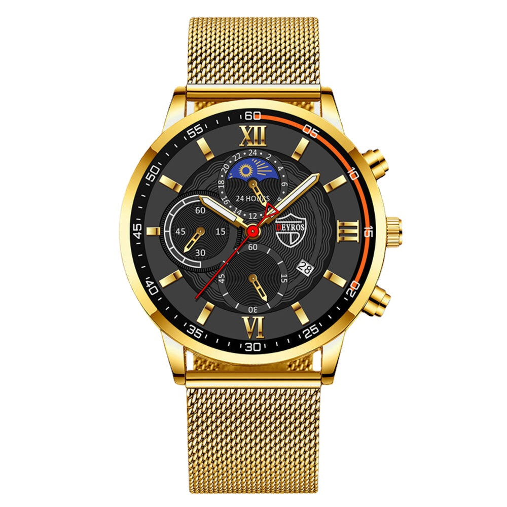 7 Colors Stainless Steel Strap Men's Business Casual Multifunctional Calendar Luminous Quartz Watch