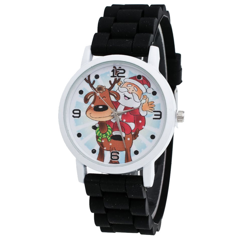 Cartoon Santa Claus and Reindeer Pattern Silicone Strap Watch Cute Kid Watch Fashion Children Quartz Watch