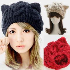 Unisex Woolen Cat Ear Warm Knitted Hat - Cute, Soft, Casual, All-Match for Couples