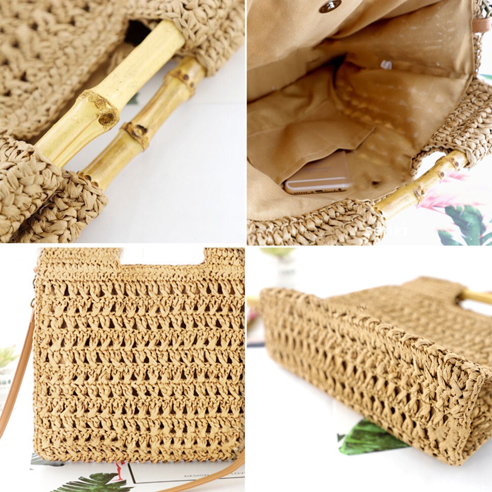 Women Straw Elegant Holiday Crossbody Bag Convertible Strap Casual Beach Sweet Handbag