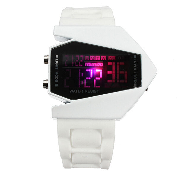 Creative Airplane Pilot Colorful LED Water Resistant Stopwatch Alarm Clock Wrist Watch Digital Watch