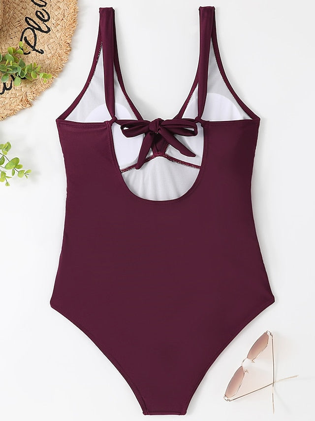 Women's Quick Dry One Piece Swimsuit Tummy Control Solid Leopard Black White Burgundy Green Red