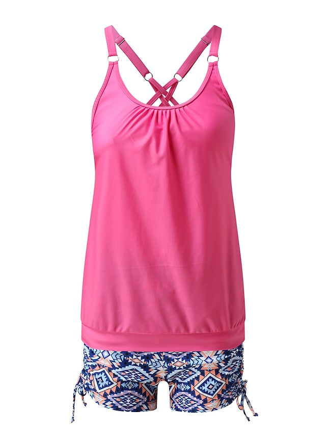 Women's Swimwear Tankini 2 Piece Plus Size Swimsuit Backless Water Sports Print Floral
