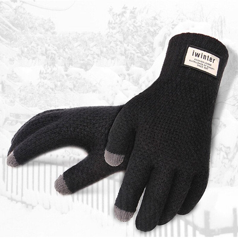 Winter Autumn Men Bike Knitted Gloves Touch Screen Male Thicken Warm Wool Cashmere Solid Gloves