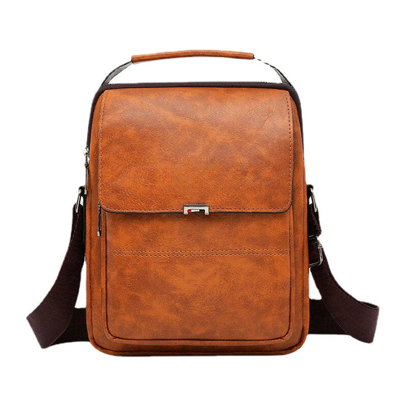 Men's Vintage PU Leather Crossbody Bag - Large Capacity, Zipper Decor, Shoulder Handbag