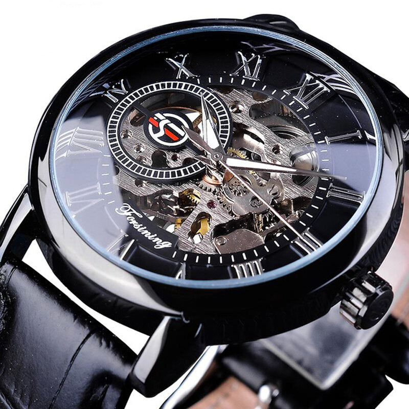 3D Hollow Engraving Design Luminous Display Fashion Men Automatic Mechanical Watch