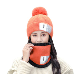 Unisex 2PCS Warm Windproof Knitted Hat & Scarf Set - Plus Velvet, Winter Neck & Face Protection