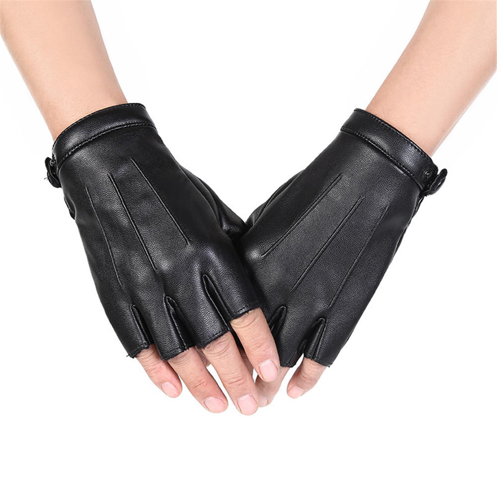 PU Leather Winter Half Finger Motorcycle Gloves - Warm Fleece for Outdoor Hunting