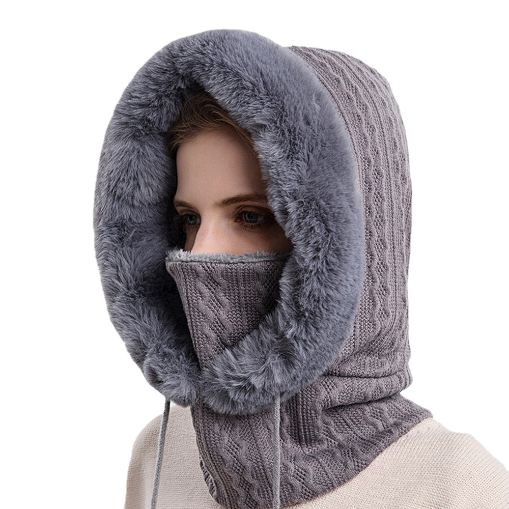 Women's Plush Hooded Neck & Ear Warmer: Cold-Proof Outdoor Riding Headgear