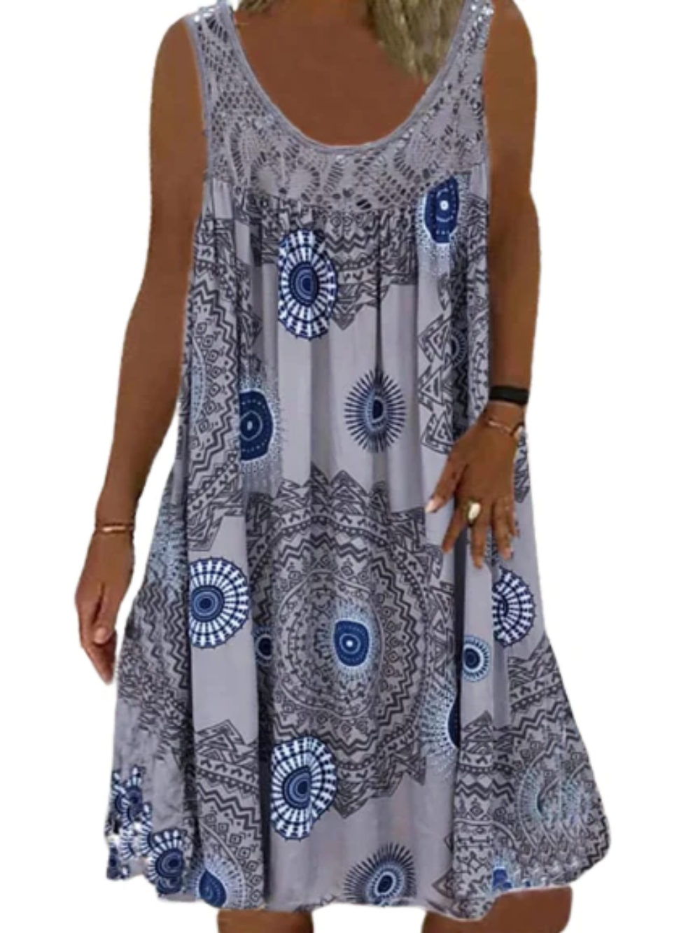 Women's Sleeveless Street Print Crew Neck Sport Casual Dress