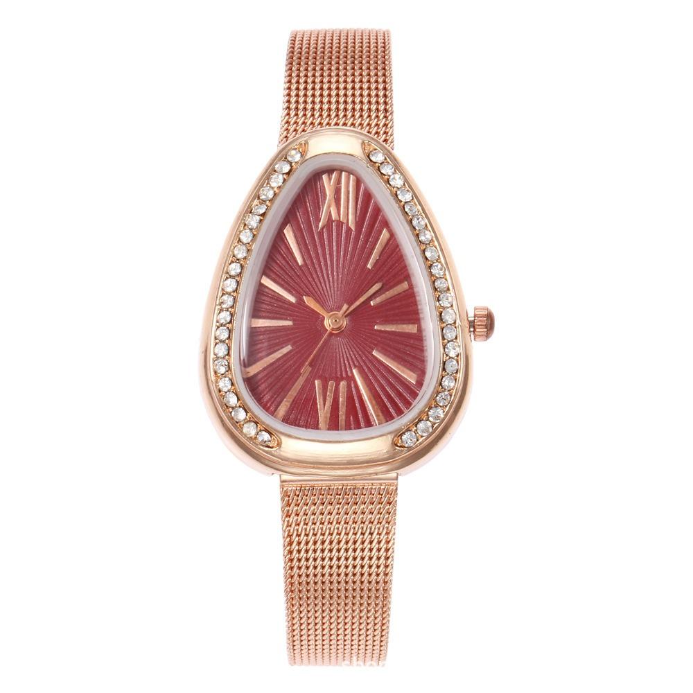 Crystal Case Triangle Dial Simple Design Full Stell Mesh Belt Women Quartz Watch