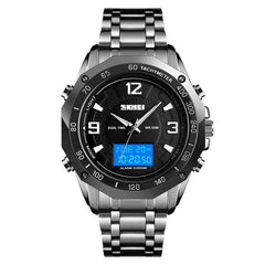 Multifunctional Luminous EL Light Calendar 3ATM Business Men Watch Dual Display Digital Watch