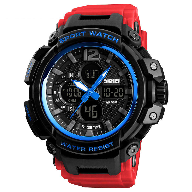 Digital Watch Dual Display Chronograph 3 Time Waterproof Alarm Digital Quartz Wrist Watch