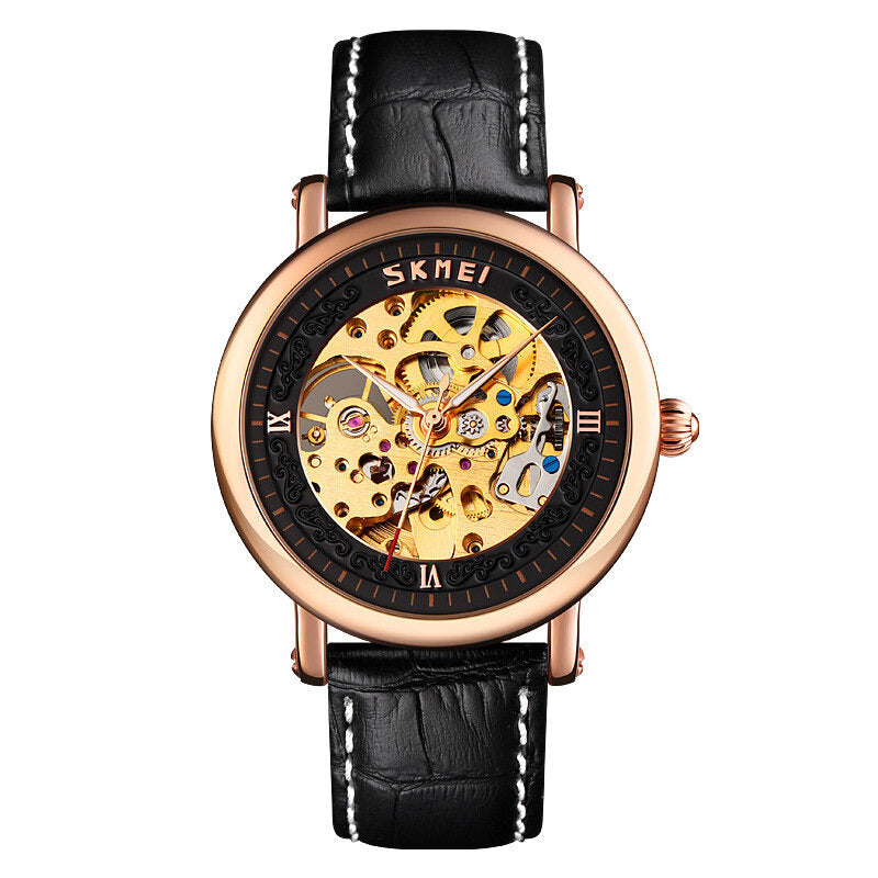 Men Automatic Watch Hollow Dial Strap Waterproof Business Mechanical Watch