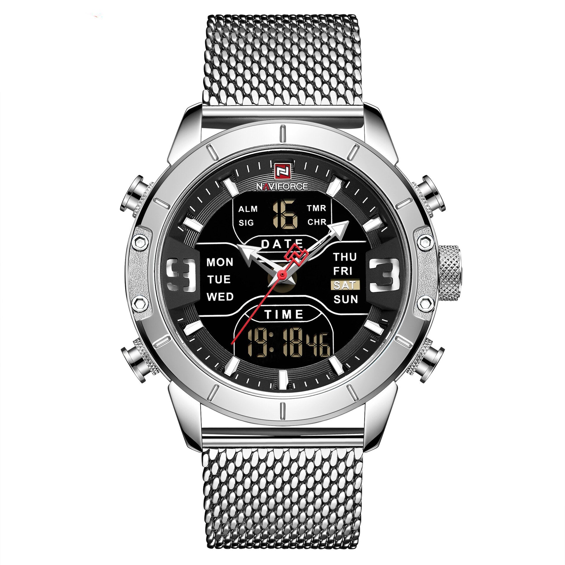 Waterproof Dual Display Watch Calendar Full Steel Business Men Digital Watch