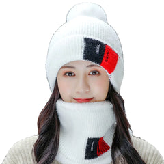 Unisex 2PCS Warm Windproof Knitted Hat & Scarf Set - Plus Velvet, Winter Neck & Face Protection