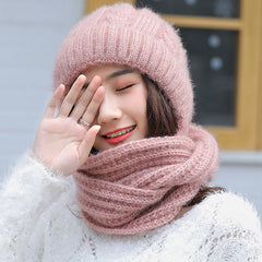 Women's Winter Knit Beanie Hat with Scarf & Earmuffs - Windproof Ski Cap