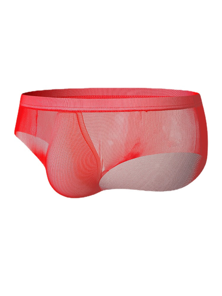 Mens Solid Color See Through Breathable Thin Mid Waist Full Hip Home Briefs