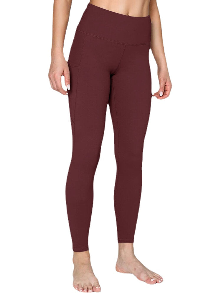 Women Solid Color Side Pocket Hip Lift Sport Yoga Legging