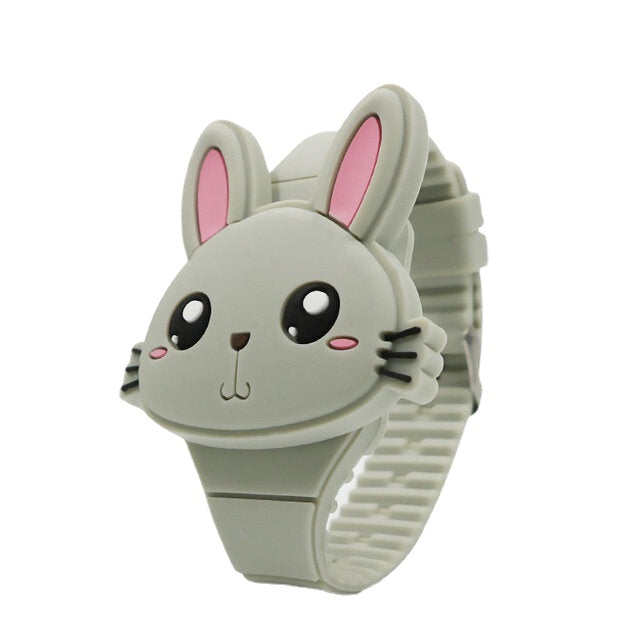 Flip Cover Cartoon Student Kid Watch LED Display Cute Style Rubber Digital Watch