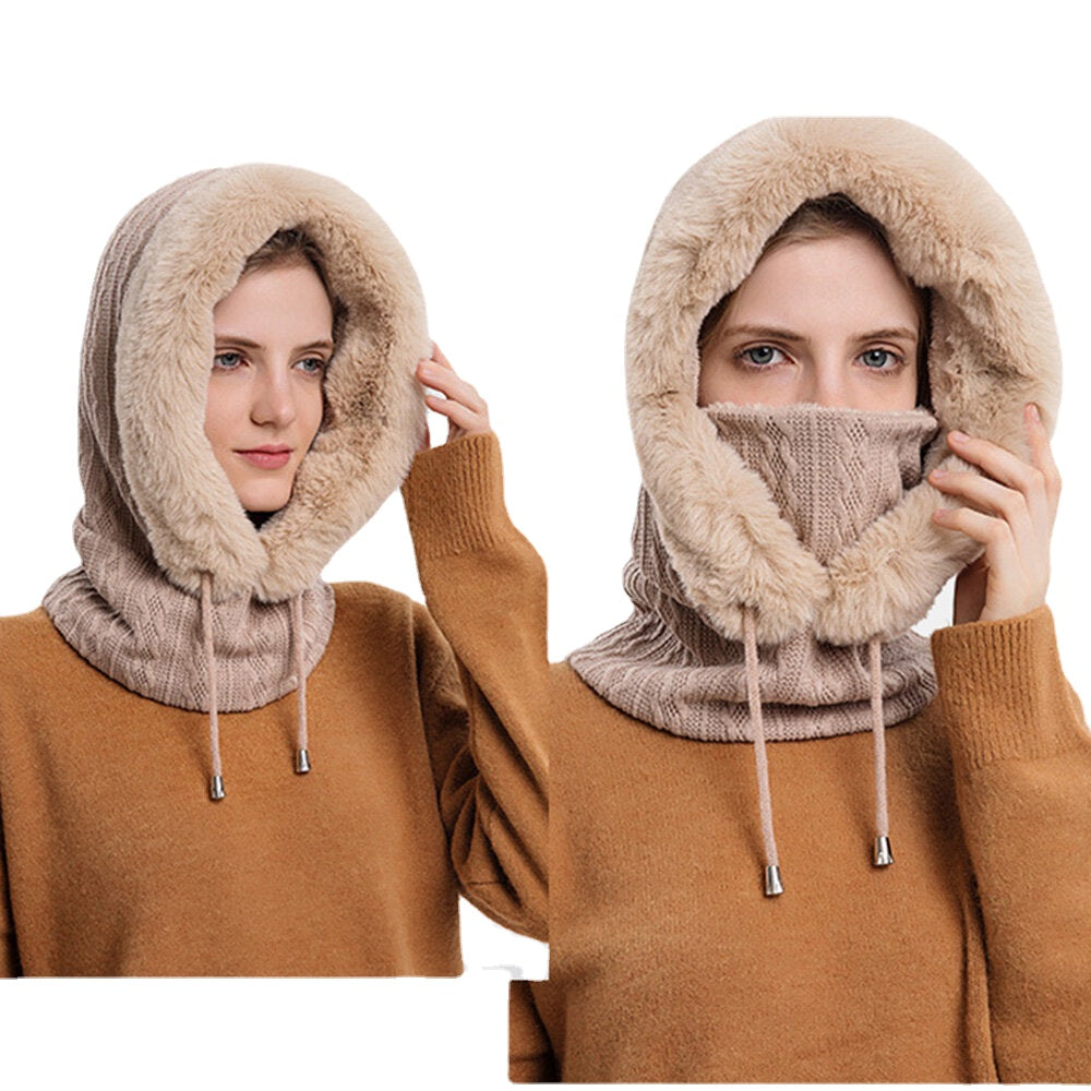 Women's Plush Hooded Neck & Ear Warmer: Cold-Proof Outdoor Riding Headgear