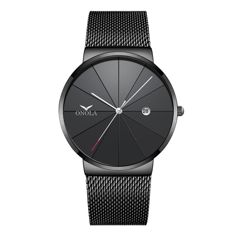 Business Casual Alloy Mesh Band Calendar Waterproof Men Quartz Watch Wristwatch