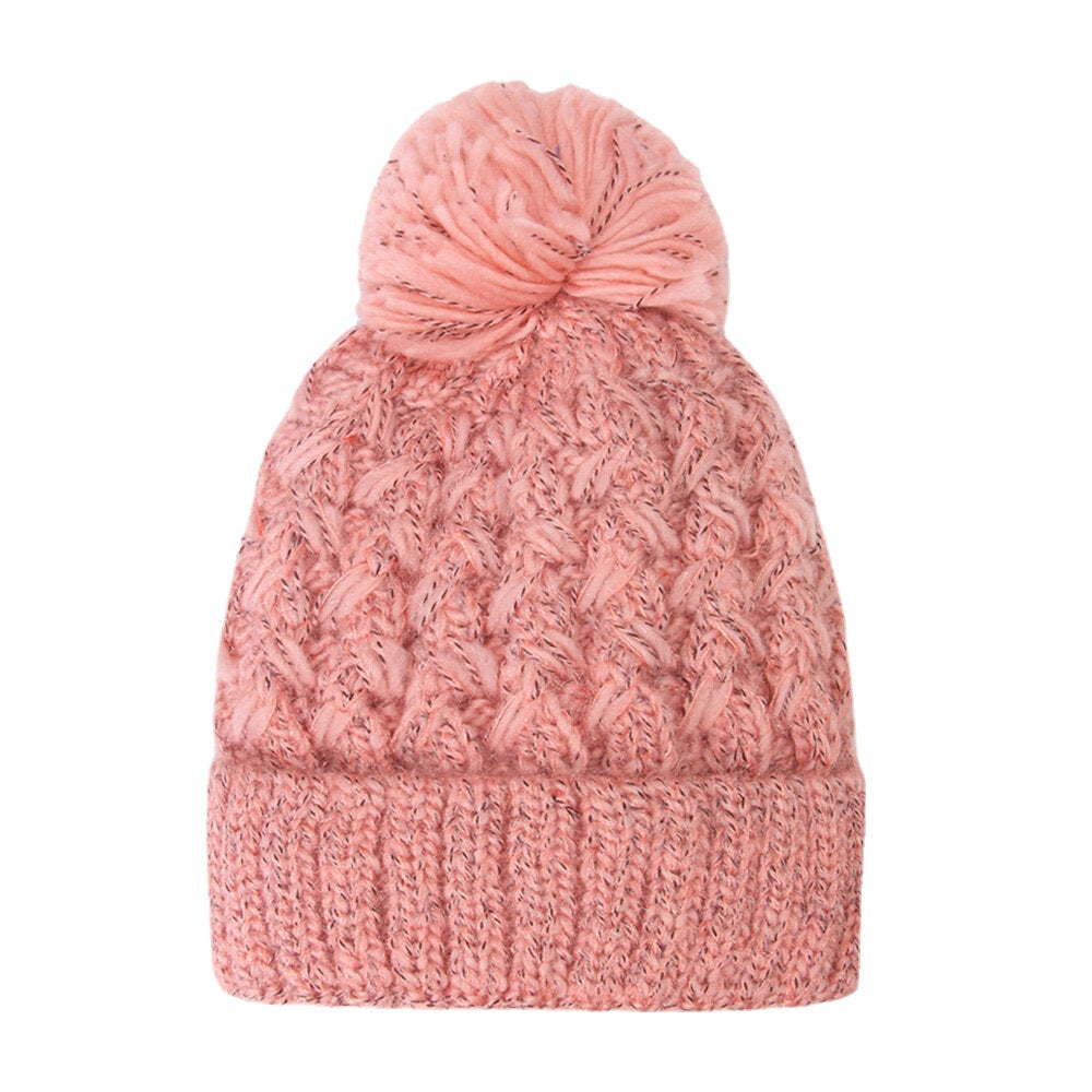 Women's Knitted Beanie Hat with Fluffy Ball, Plus Velvet, Warm Ear Protection, Mixed Colors