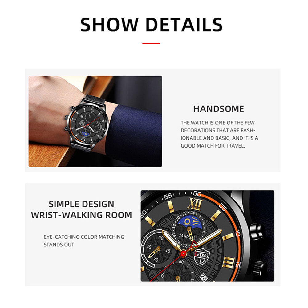 7 Colors Stainless Steel Strap Men's Business Casual Multifunctional Calendar Luminous Quartz Watch