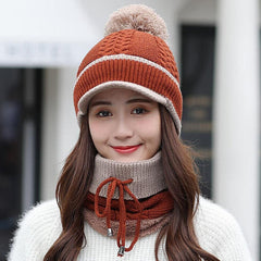 Warm Wool Beanie & Scarf Set - Winter Pom Cap