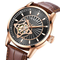 Business Style Genuine Leather Band Men Wrist Watch Ultra Thin Automatic Mechanical Watch