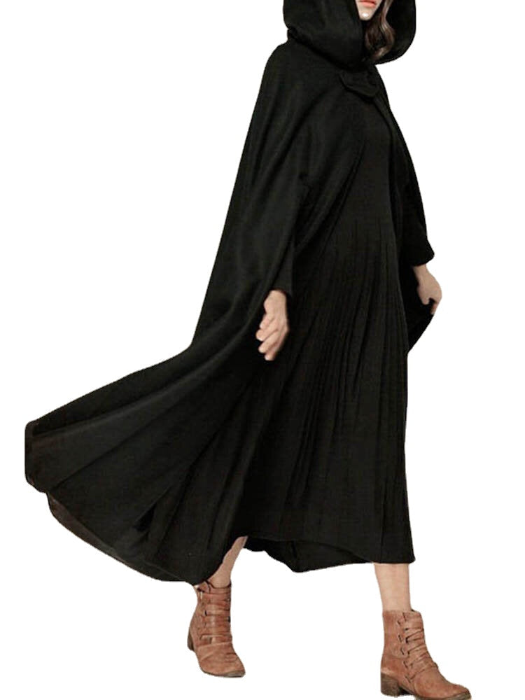 Women Casual Hooded Loose Cape Jacket Coats Cloak