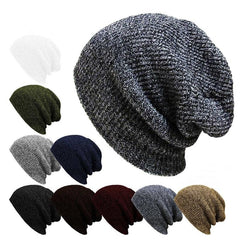 Unisex Stripe Knitted Slouch Beanie Hat - Warm Elastic Winter Cap for Men & Women