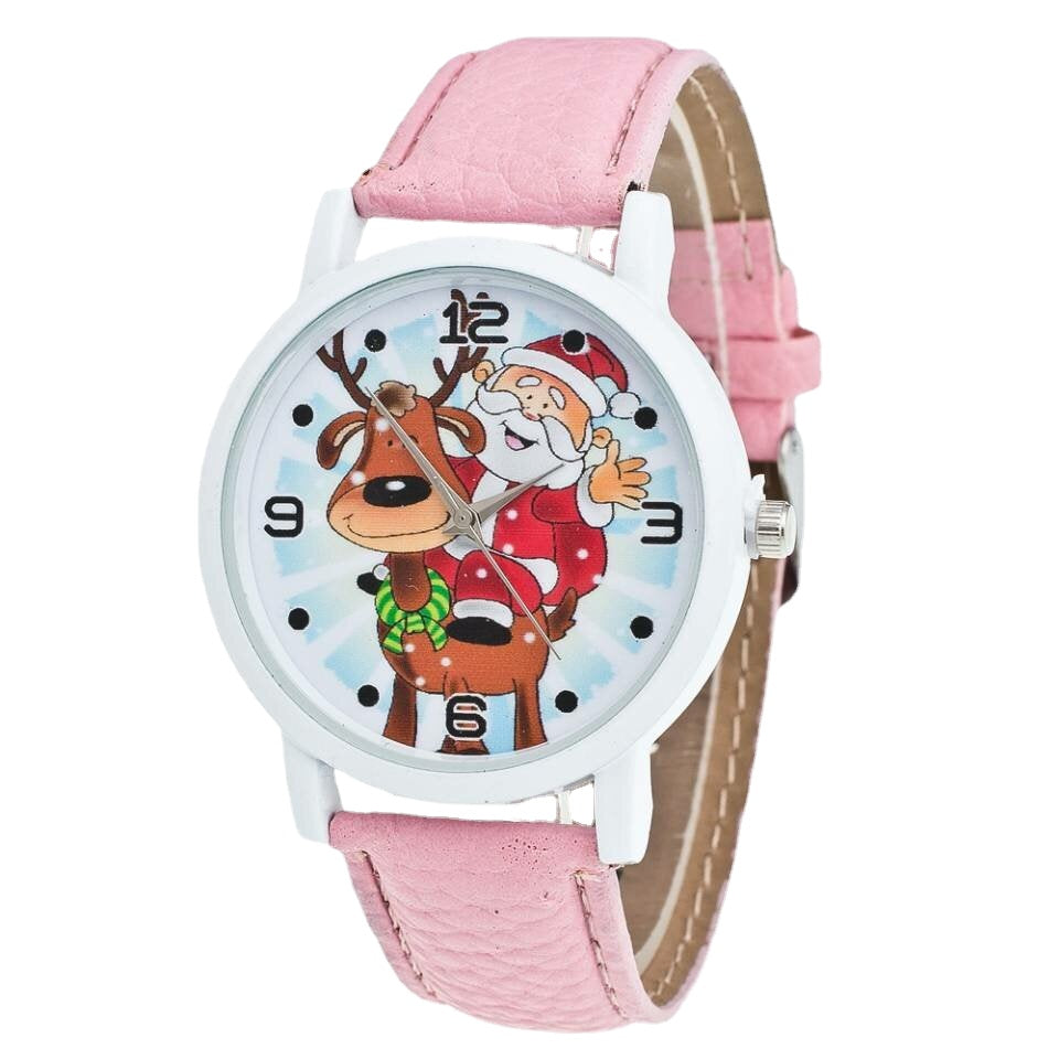 Fashion Christmas Santa Claus Pattern Cute Watch Leather Strap Men Women Quartxz Watch