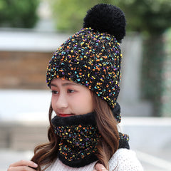 Warm Wool Beanie & Bib Set - Thick Winter Pom Cap