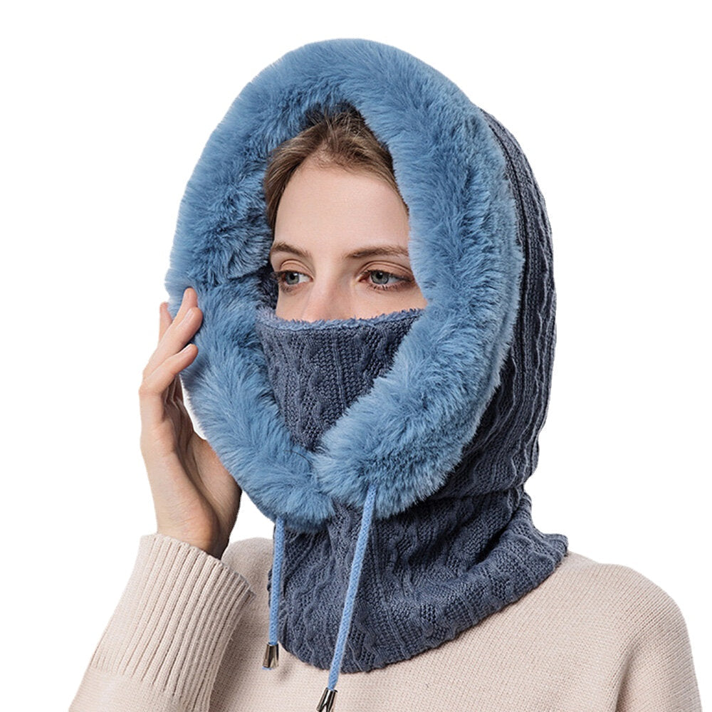 Women's Plush Hooded Neck & Ear Warmer: Cold-Proof Outdoor Riding Headgear