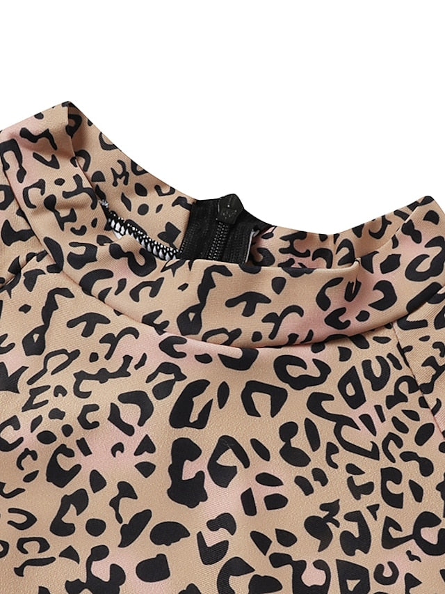 Plus Size Women's Leopard Print One Piece Swimsuit, Tummy Control, High Neck, Padded, Modest Swimwear