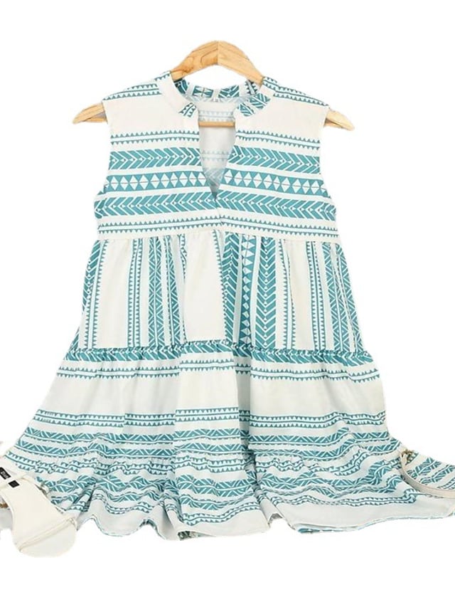 Women's Sleeveless Print V Neck Holiday Casual Dress