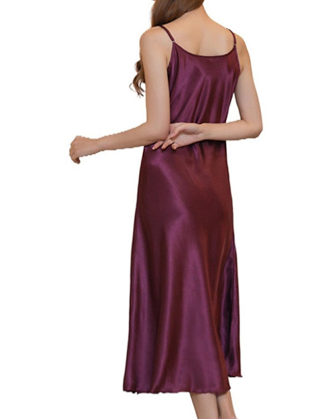 Women's Satin Sleeveless Nightgown - Retro Comfort, Breathable, Adjustable Straps, Perfect Gift