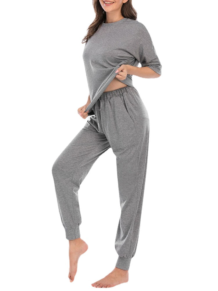 Women's Comfy 3/4 Sleeve Pajama Set - Solid Color Top & Long Pants