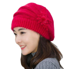 Women's Thick Knitted Fur Hat - Warm Winter Sweater Beanie