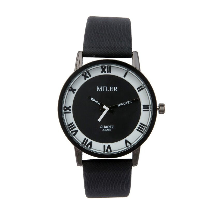 Unisex Leather Strap Lovers Quartz Wrist Watch